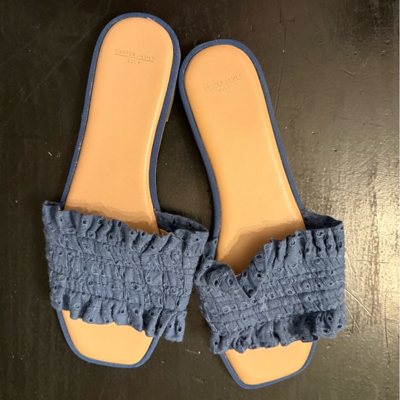 Blue Ruffled Draper James Slide Sandals - Picture 2 of 5